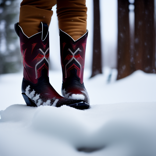cowboy boots being worn in a snowy area